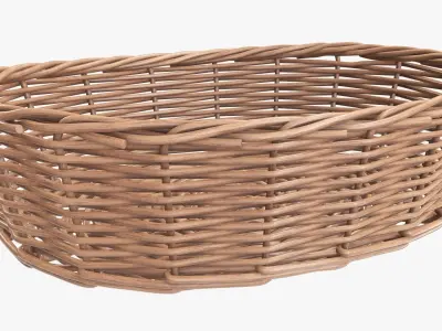 Wicker basket oval light brown 3D model