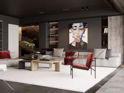 Modern living room 3D model 3D model