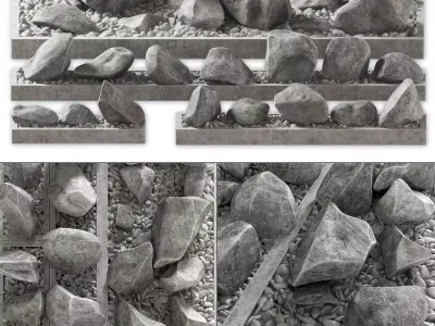 Flowerbed pebble rock decor street 3D model