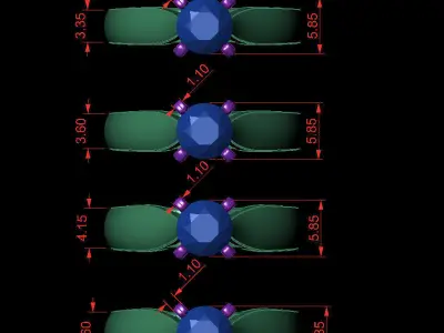 Round 0-75-CT 4 Shank width Sizes Quarter Round 3D Model Pack