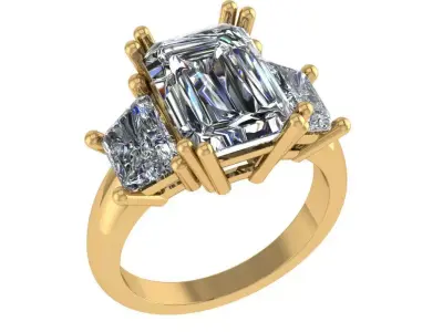 Emerald cut 3 stone diamond ring 3D print model