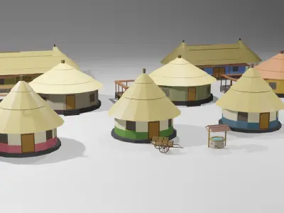 Rural Village - Low poly Assets Low-Poly 3D models  Free low-poly 3D model