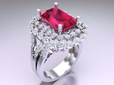 Gemstone rings - Rectangular stone ring - Diamond rings -  N3073 3D print model