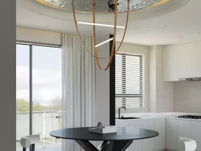 Modern Minimalist Living and Dining Room 3D Interior Scene 3D model