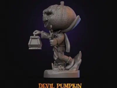 Spooky HALLOWEEN DEVIL PUMKIN character 3D print model