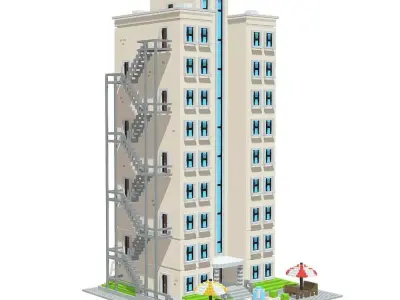 Voxel Beach Hotel Low-poly 3D model