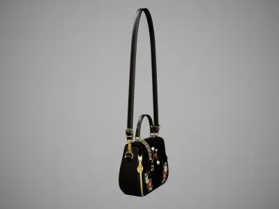 Flower Black handbag with flower embroidery  3D model