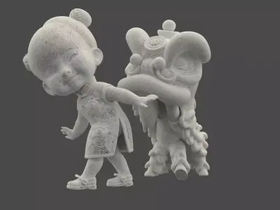 Chinese lion dance figure Low-poly 3D model