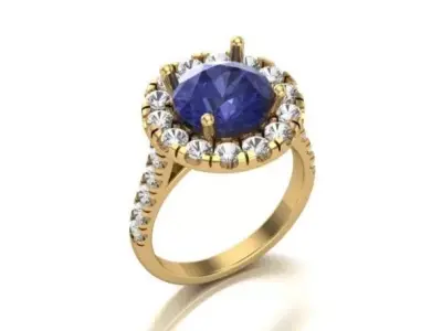 Celestial Aura Round Tanzanite Halo Diamond Ring  3D print model