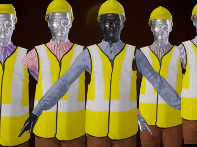 Rigged Construction Worker Engineer Uniform Low Poly GameReady Low-poly 3D model