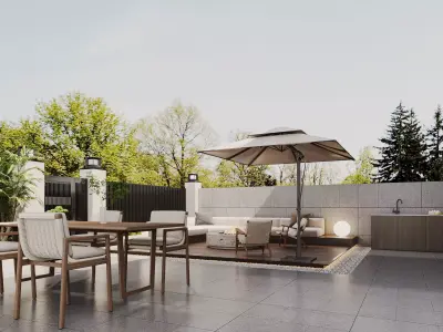 Modern Outdoor Patio with Dining Set 717 3D model