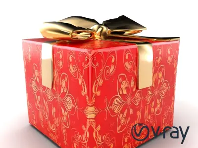 Festive Gift Box Red Gold Filigree model pack Low-poly 3D model