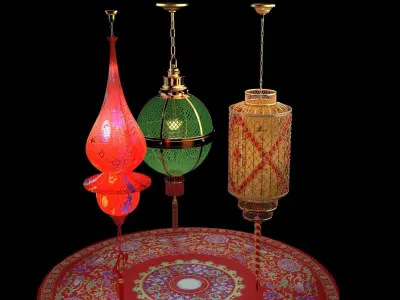 Chinese red lanterns 3D model
