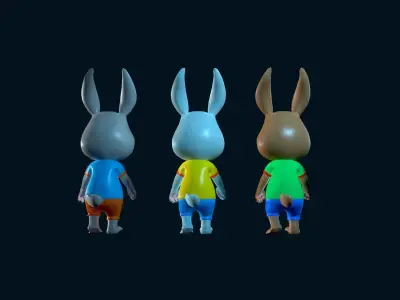 Cartoon Rabbit Gaming Animation pack Low-poly 3D model