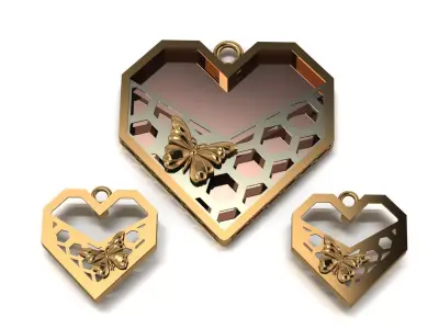 Heart Pendant with Butterfly Detail 3D print model