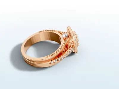 Luxe Twin-Band Halo Ring 3D print model