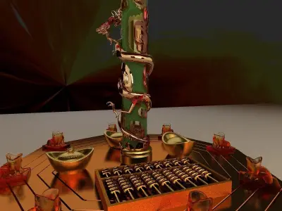 Chinese gold ingot with abacus and dragon 3D model