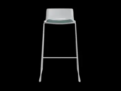 PATo Stool-Model 4310 V-02-White Painted Steel and green fabric Low-poly 3D model
