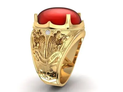 Luxury Red Stone Men Ring with Bold Engraved Design 1920 3D print model