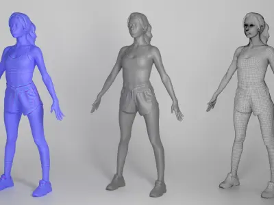 Attractive woman in crop top and shorts 314 Low-poly 3D model