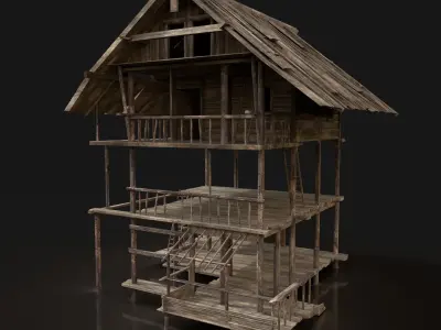 Next Gen AAA FANTASY MEDIEVAL WOODEN VILLAGE WATCHTOWER HUT Free low-poly 3D model