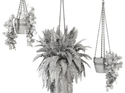 Indoor Plants in rusty Concrete Pot with Macrame - Set 29  3D model