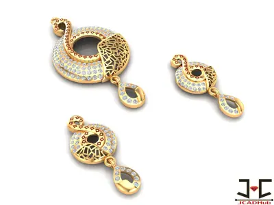 0249 - Diamond with Jali Pendant Set for Women - JCADHub 3D print model