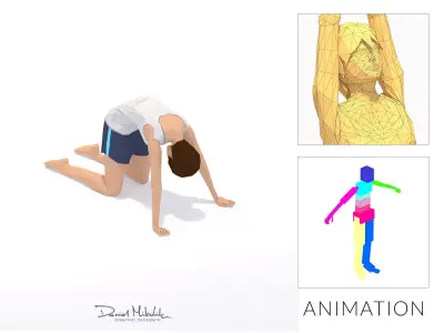 Cat Yoga Exercise Woman Animation Low-poly 3D model