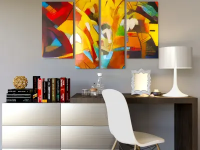 set Modern 3 abstract painting multi panel canvas 3D model