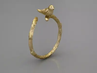 22-bird and branch ring 3D print model