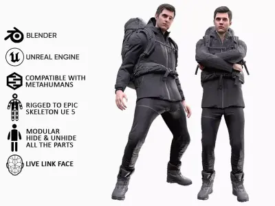 Man Backpacker - Modular - Rigged Low-poly 3D model