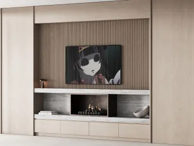 150 tv wall kit 02 modern japandi oak wood 02 3D model