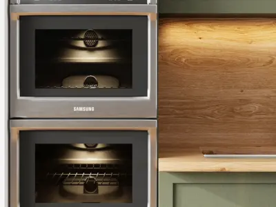 green kitchen with island Low-poly 3D model