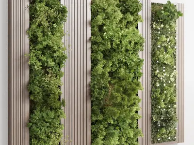 Vertical Wall Garden With Wooden frame - green garden Low-poly 3D model