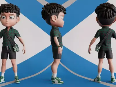 3D ChibiCaro Green with Shirt shorts Snecker Style Low-poly 3D model