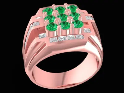 Square Grid Diamond Gold Men Ring 2416 3D print model