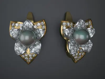 Earrings with flower 3D print model