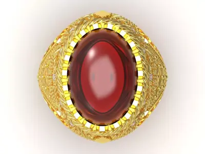 Royal Gold Men stl 3dm Ring with Amber and Diamonds Model mr0260 3D print model