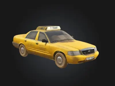 Dirty Yellow taxi Low-poly 3D model