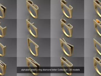 alphabet jewelry ring diamond letter Collection 3D Model Pack