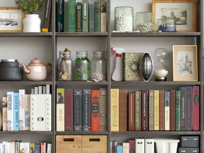 Set-194 living room with bookshelves and paintings 3D model