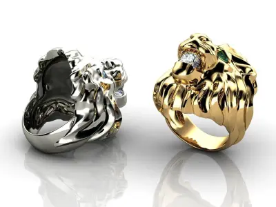 Diamond King Lion Ring 3D print model