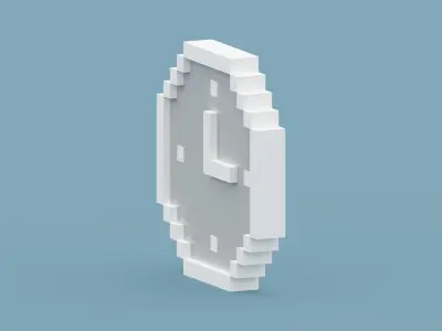 Voxel White Clock Low-poly 3D model
