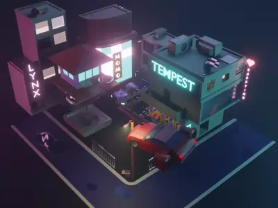 LOW POLY CYBERPUNK MINI CITY SCENE PACK Low-poly 3D model