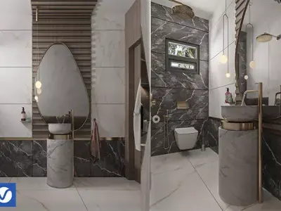 Guest Bathroom interior scene Low-poly 3D model