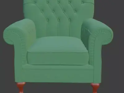 Vintage Green Tufted Armchair 3D model