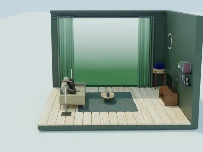 Unique Living room  Low-poly 3D model