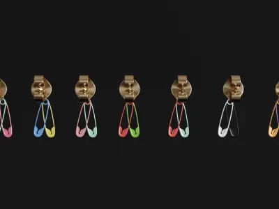 Safety pin earrings 7 styles 11 colors v5 3D model