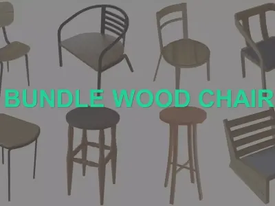 Bundle Wooden Chair 3D Model Low-poly 3D model