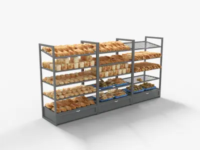 Supermarket Bread Shelve Low-poly 3D model